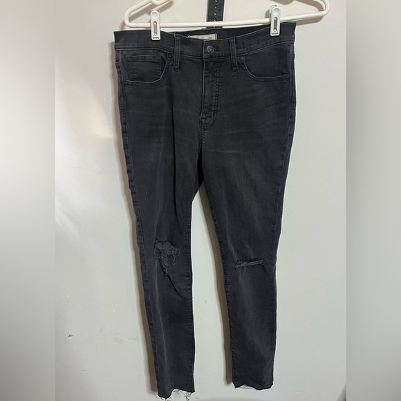 Madewell 9’’ Mid Rise Black Distressed Skinny Jeans Sz 28 - Picture 2 of 10